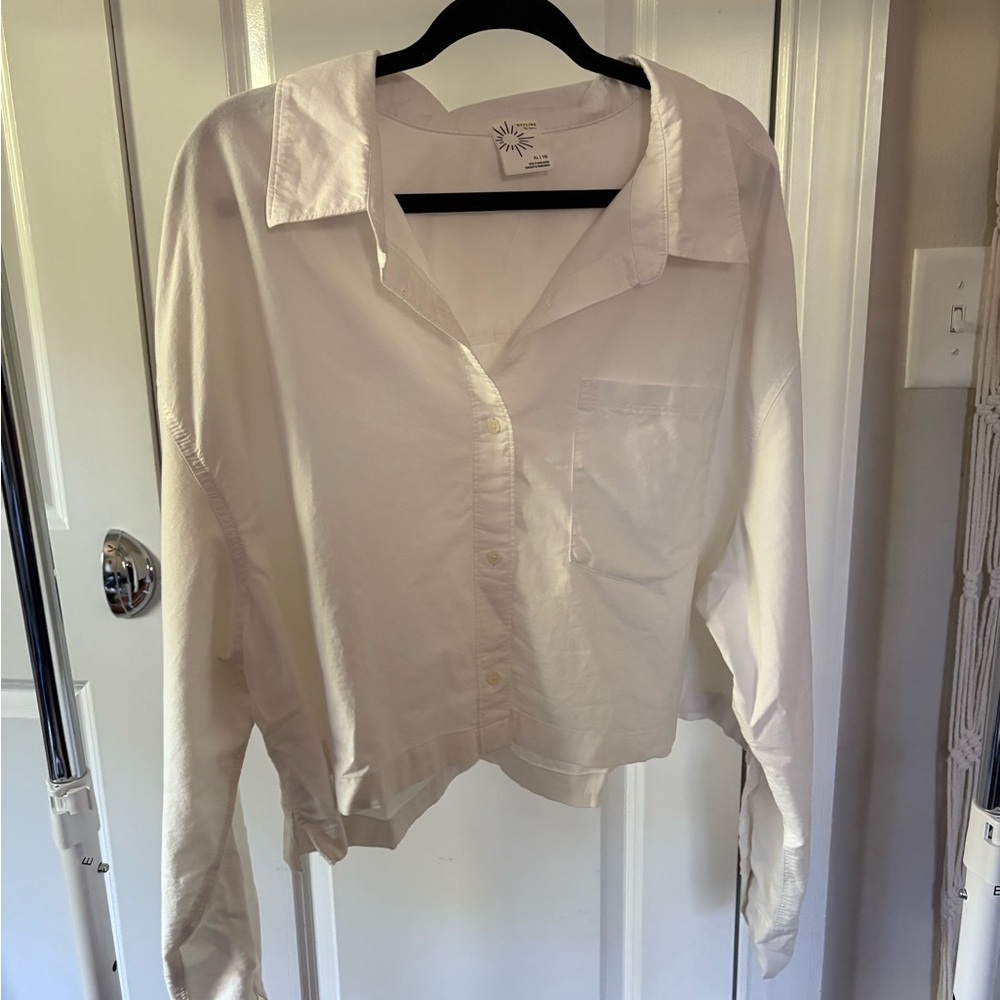 Aerie Cropped White button down Shirt